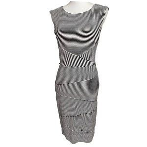 White House Black Market Dress Sheath 4 Sleeveless Cotton Tiered Stretchy Black